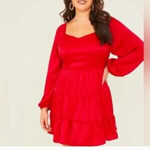 Arula Brand NWT Size X (XL) Red Square Neck Long Sleeve Dress Holiday Dress